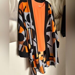 Karl Lagerfeld signature print kimono & Worthington sleeveless orange tank L XL